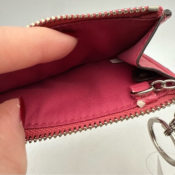 Coach Mini Skinny Signature Khaki Magenta Key Chain Card Case ID Wallet - Picture 3 of 6